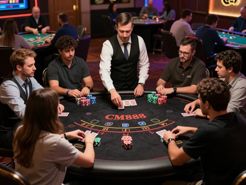 cm88 live dealer blackjack game with engaged players and vibrant atmosphere showcasing exciting gambling action.