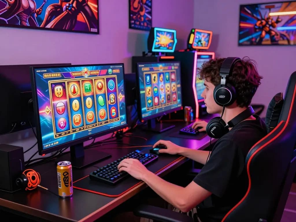 Pemain yang antusias terlibat dalam sesi permainan online menjelajahi situs gacor dengan visual mesin slot yang menyenangkan.