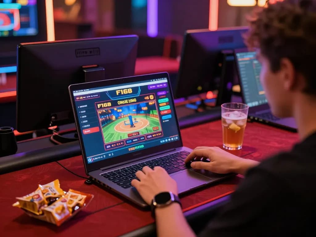 Engaging with F168 online casino on a laptop at home, showcasing dynamic gameplay and user-friendly interface.