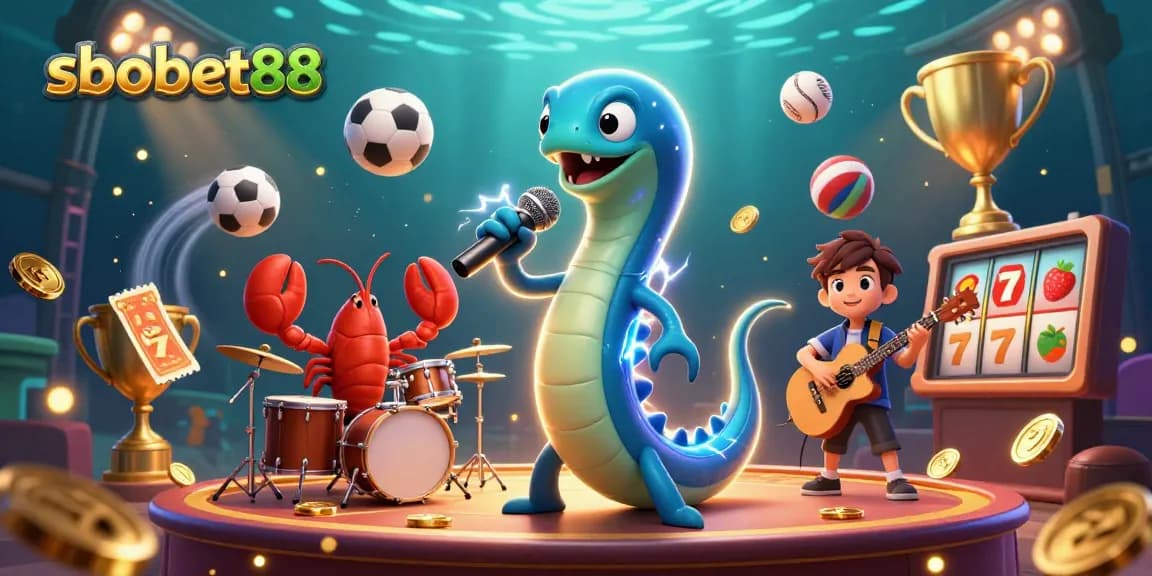 Experience sbobet88 with a vibrant underwater casino scene featuring dynamic performers and lively game elements.