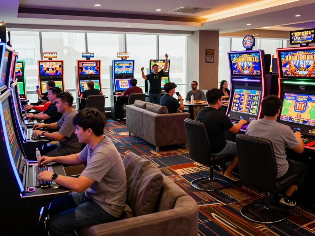 Exciting situs gacor online casino scene with diverse players and vibrant atmosphere.