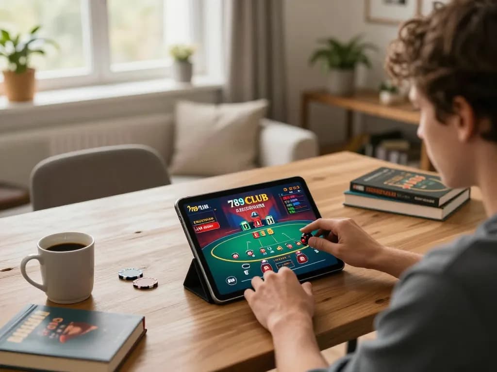Engaging gameplay on the 789 club app showcasing poker strategy at home workspace.