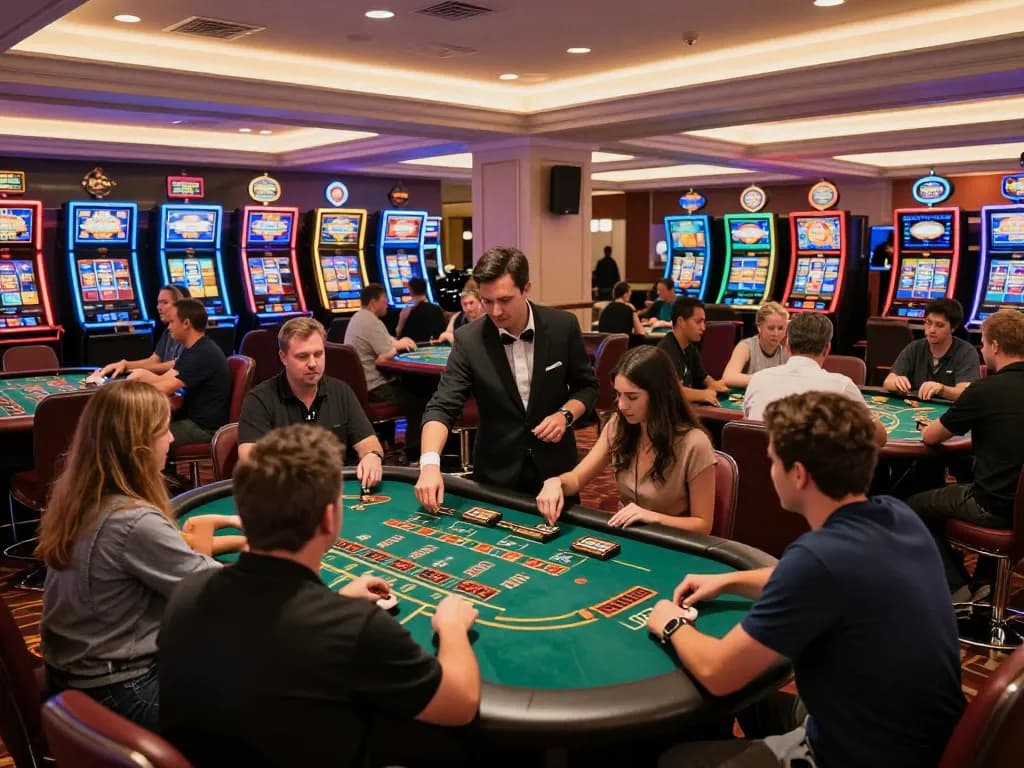 Exciting blackjack action at go8 casino, players engaged in strategic betting under vibrant lighting