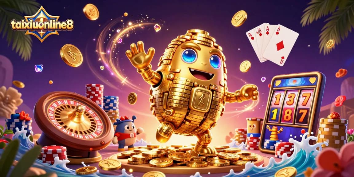 Engage with the vibrant taixiuonline8 digital casino experience featuring a golden golem and coins.