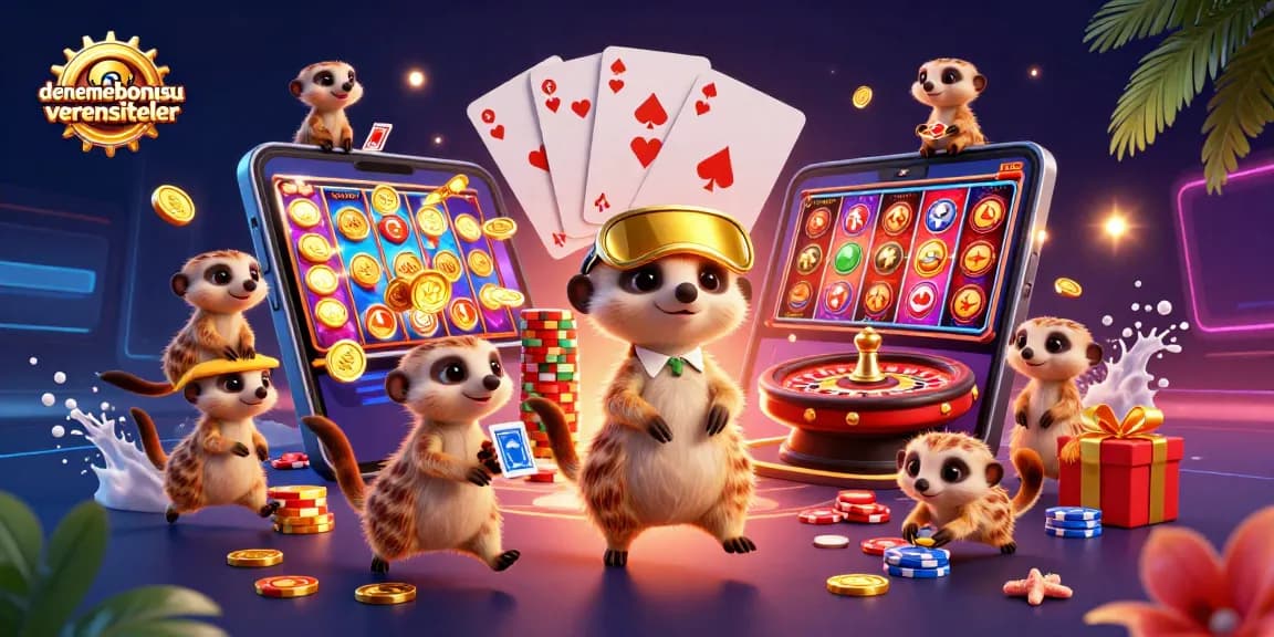 Catch winning excitement with denemebonusuverensiteler's animated meerkat casino illustrated scene.