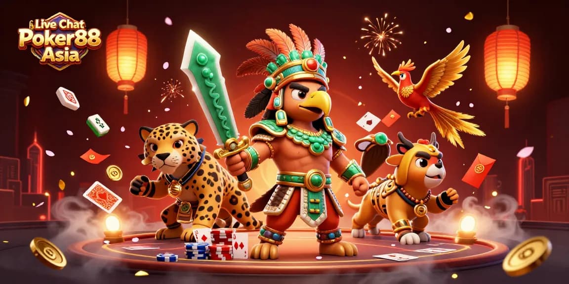 Engage in thrilling poker action with Live Chat Poker88 Asia, featuring dynamic characters and immersive visuals.