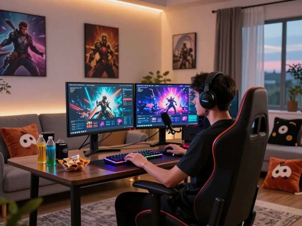 Gamer enjoying the Empire99 platform with vibrant graphics in a modern living room.