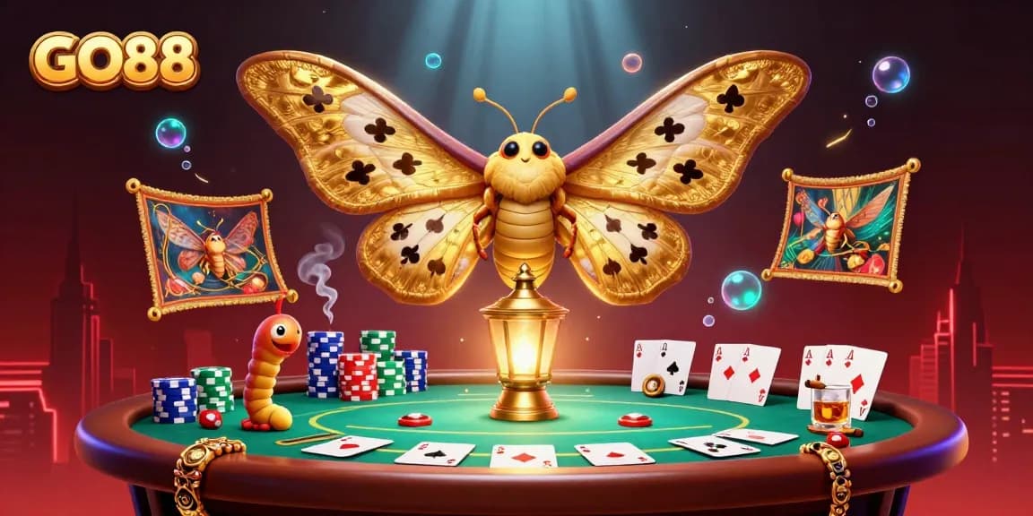 Experience the thrill of GO88 with vibrant 3D casino scenes filled with poker tables and animated characters.