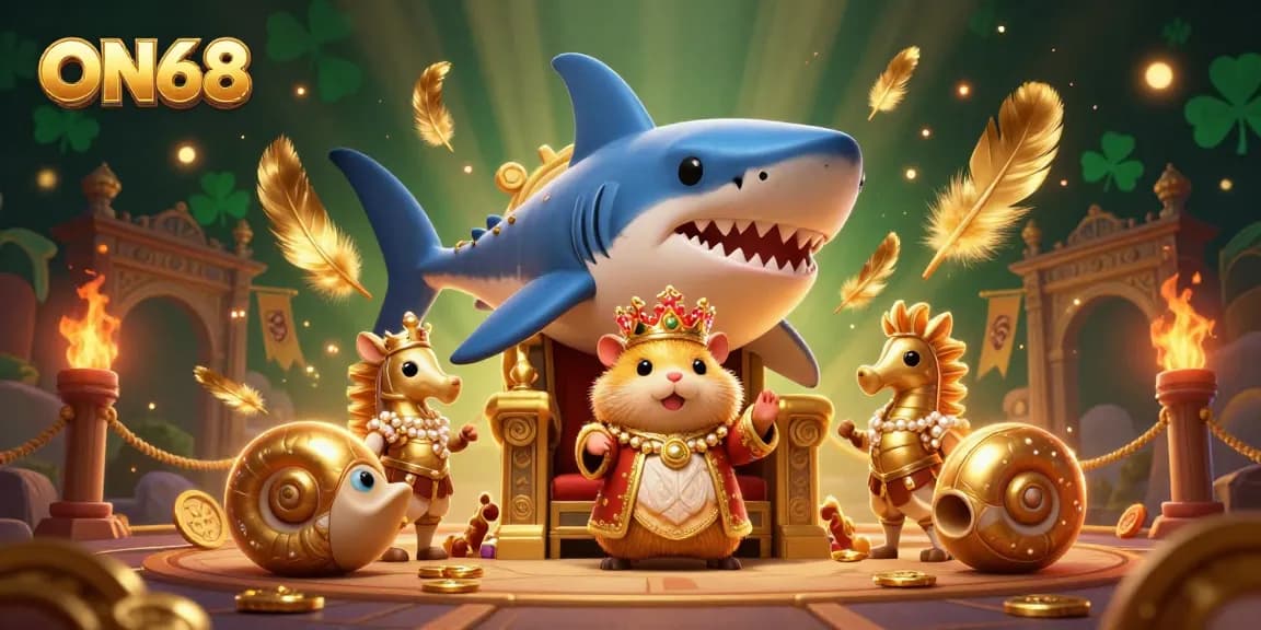 Engage with ON68's thrilling gaming experience featuring a golden hamster king and spectacular casino elements.