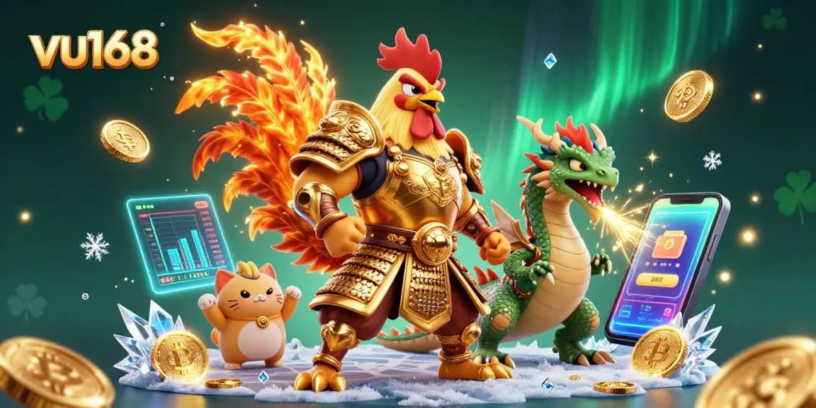 Bet on vu168 with dynamic characters showcasing fighting spirit and cryptocurrency elements.