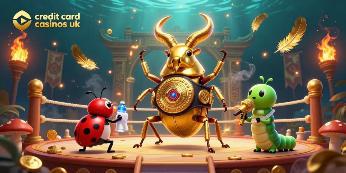 Engaging illustration of credit card casinos uk featuring a giant stag beetle in a boxing championship setting.