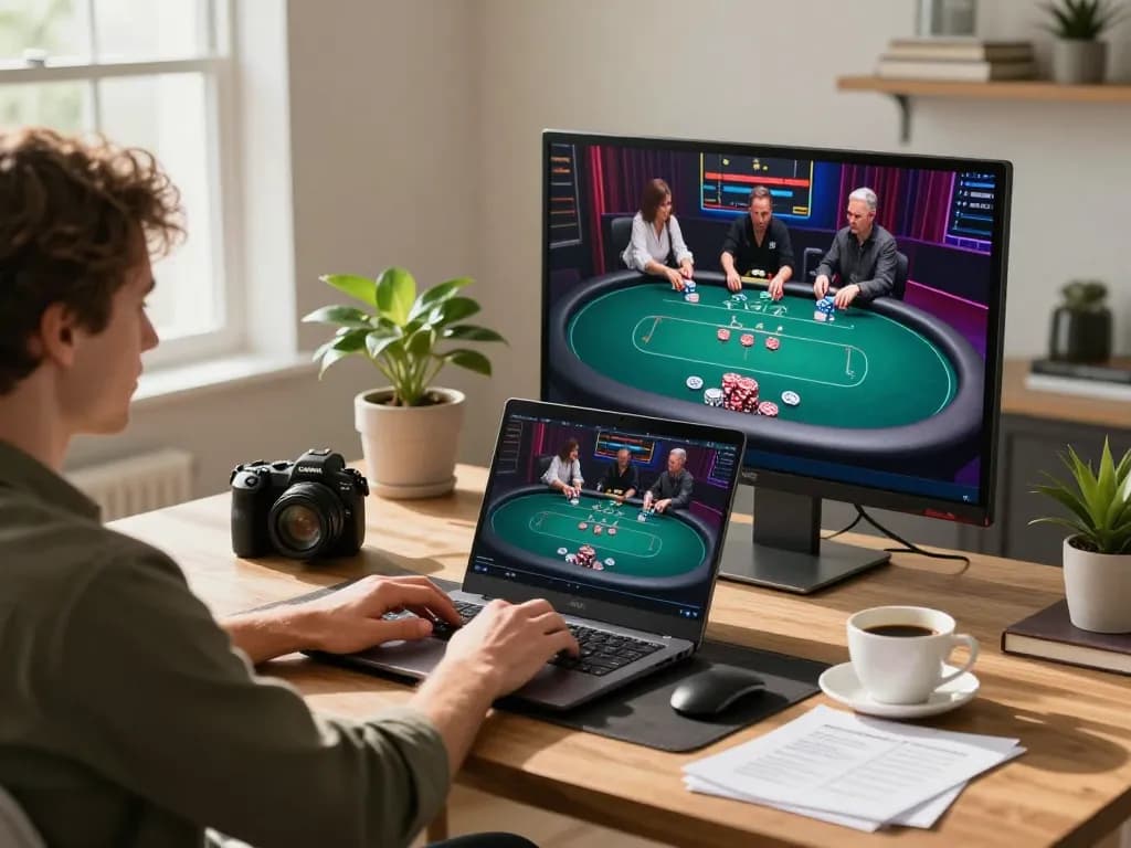 Rikvip player engaging in strategic online poker session at home.
