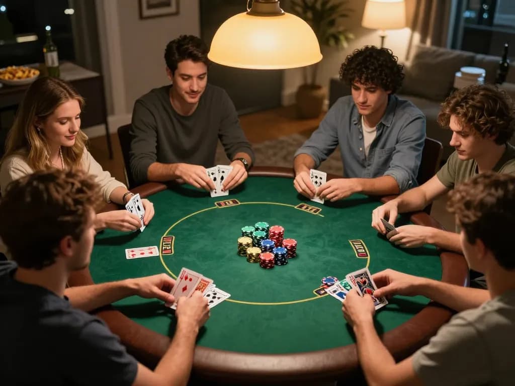 Play a friendly poker game at home with CasinoAtlas, showcasing engaging gameplay and social interaction.