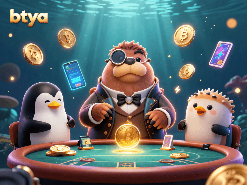 Betya showcases a poker scene with a jolly walrus, penguin dealer, and bluffing pufferfish.