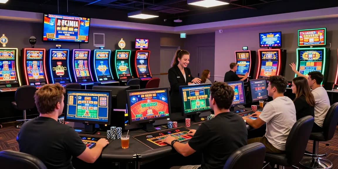 Exciting gaming atmosphere at credit card casinos featured on https://thegbhouse.co.uk/, showcasing players engaging with vibrant slot games and live dealers.
