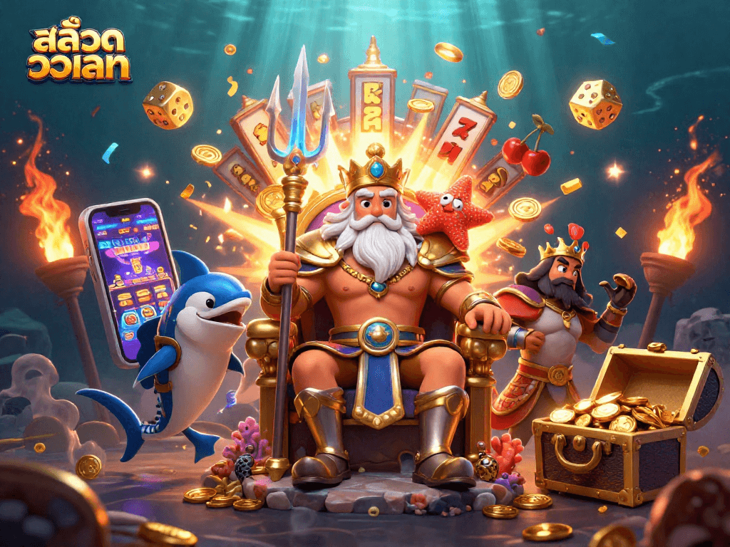 Win big with สล็อตวอเลท as Neptune and friends celebrate near a jackpot explosion!