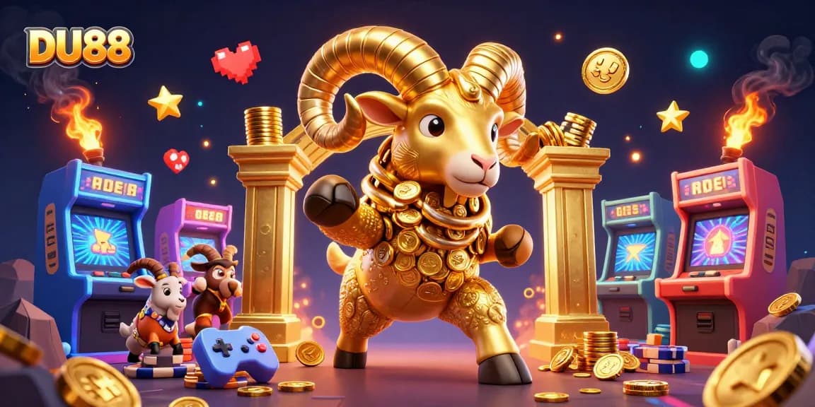 Join the excitement at DU88 with a charging golden ram in a vibrant casino setting.
