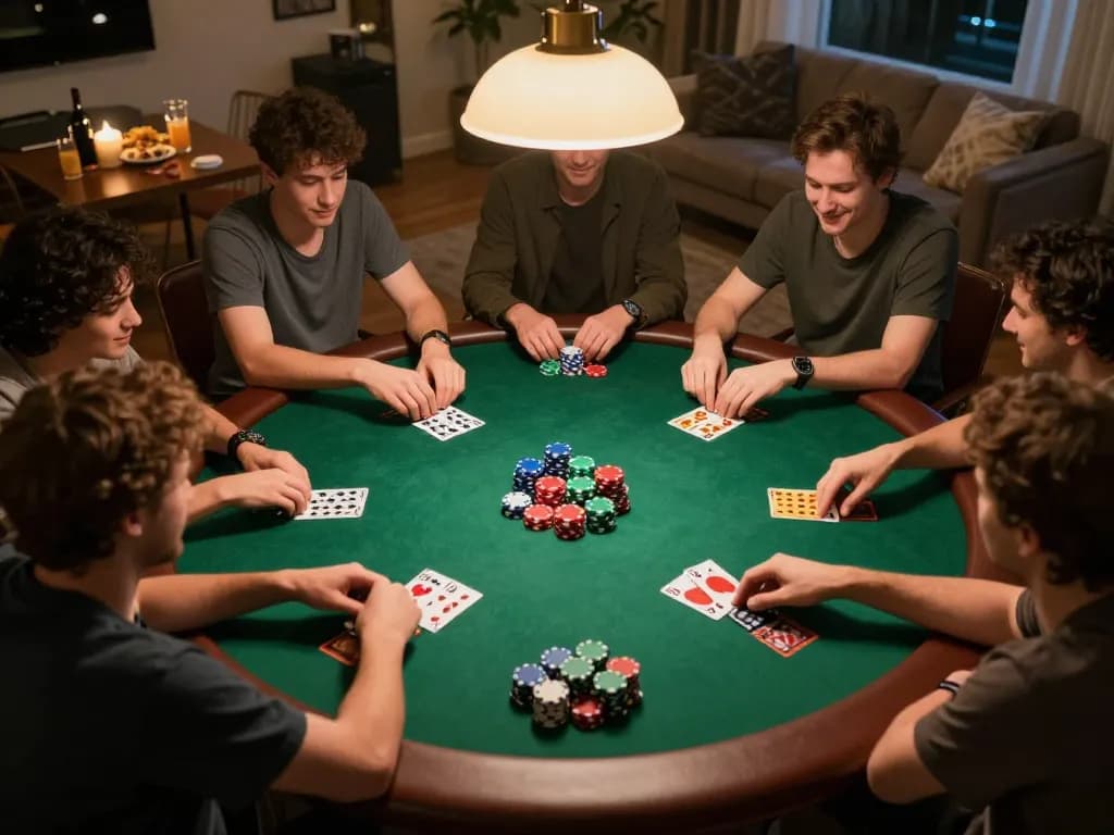 Engaged players in a strategic poker game at home showcasing the excitement of 68win.