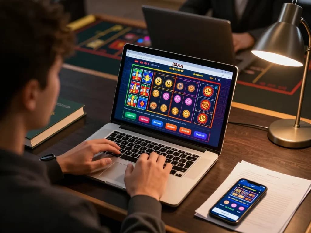 Engaging online gambling session at 88AA casino with strategic gameplay on laptop