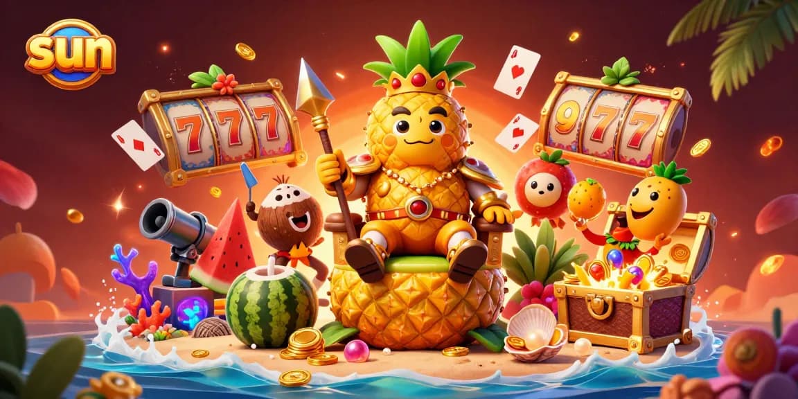 Experience thrilling sun casino action with a vibrant golden pineapple king and dynamic slot elements!