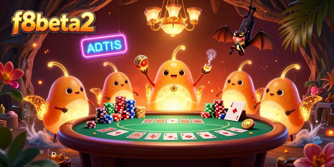 Experience the illuminated excitement of f8beta2's cave casino with vibrant glowworms and poker elements.