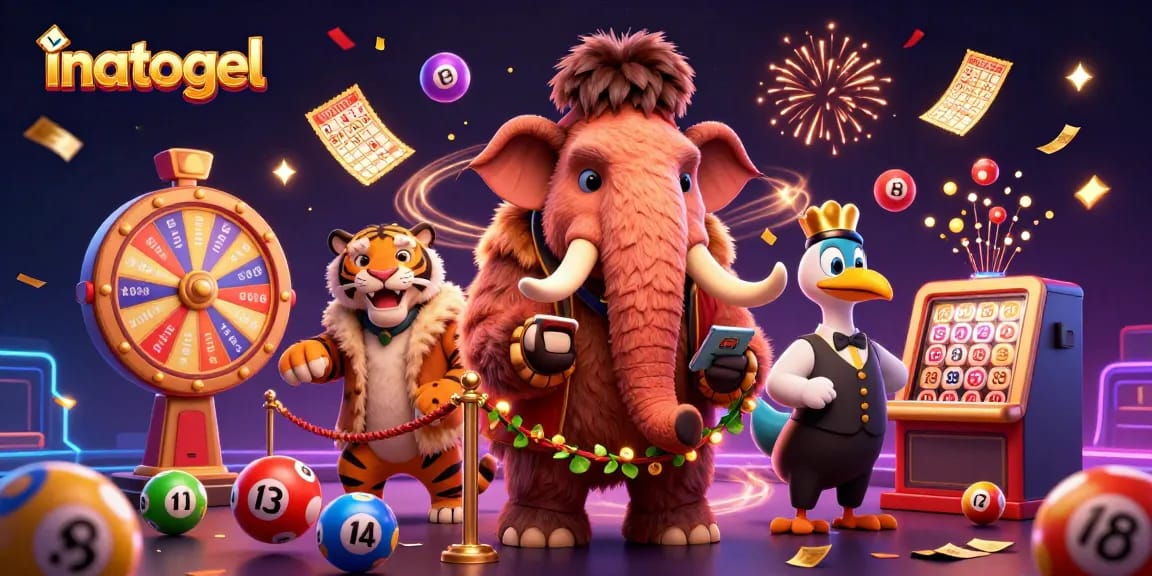 Memenangkan jackpot inatogel dengan dodo penjaga kasino di latar penuh warna dan meriah.