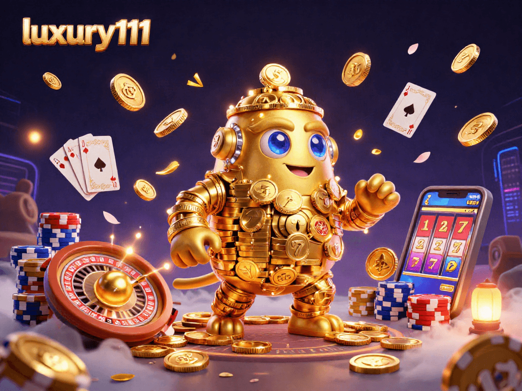 Experience the thrill of luxury111 with vibrant casino action featuring a golden golem and rich game elements.