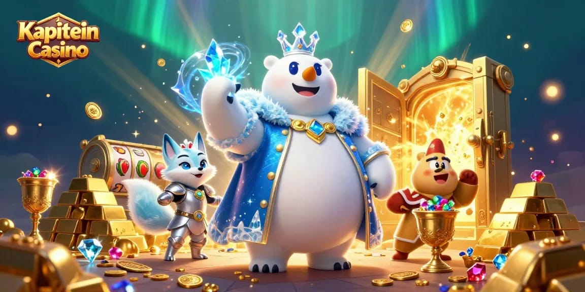 Kapitein Casino menghadirkan suasana kasino dengan raja polar dan rubah bersenjata dalam ilustrasi 3D.