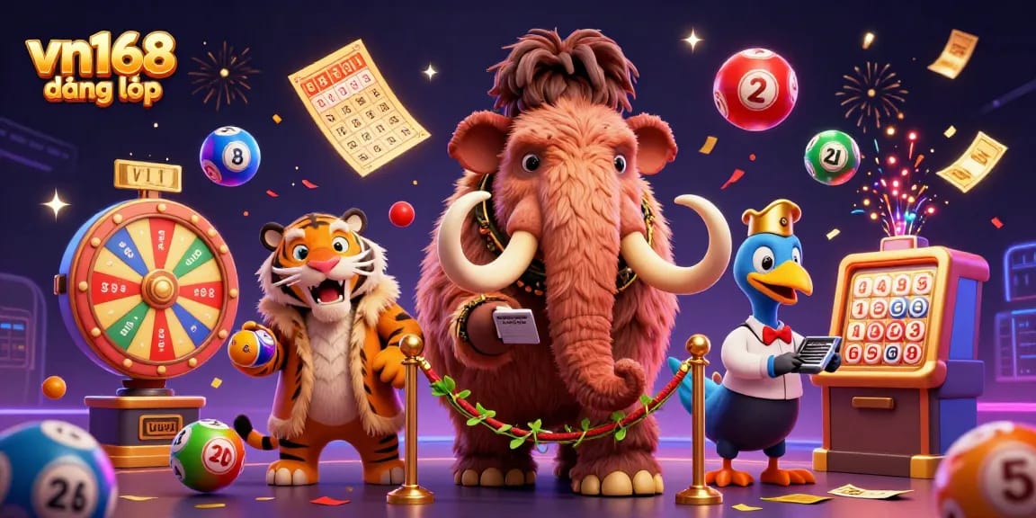 Engage with vn168 đăng nhập and enjoy vibrant lottery games amidst a bustling casino scene.