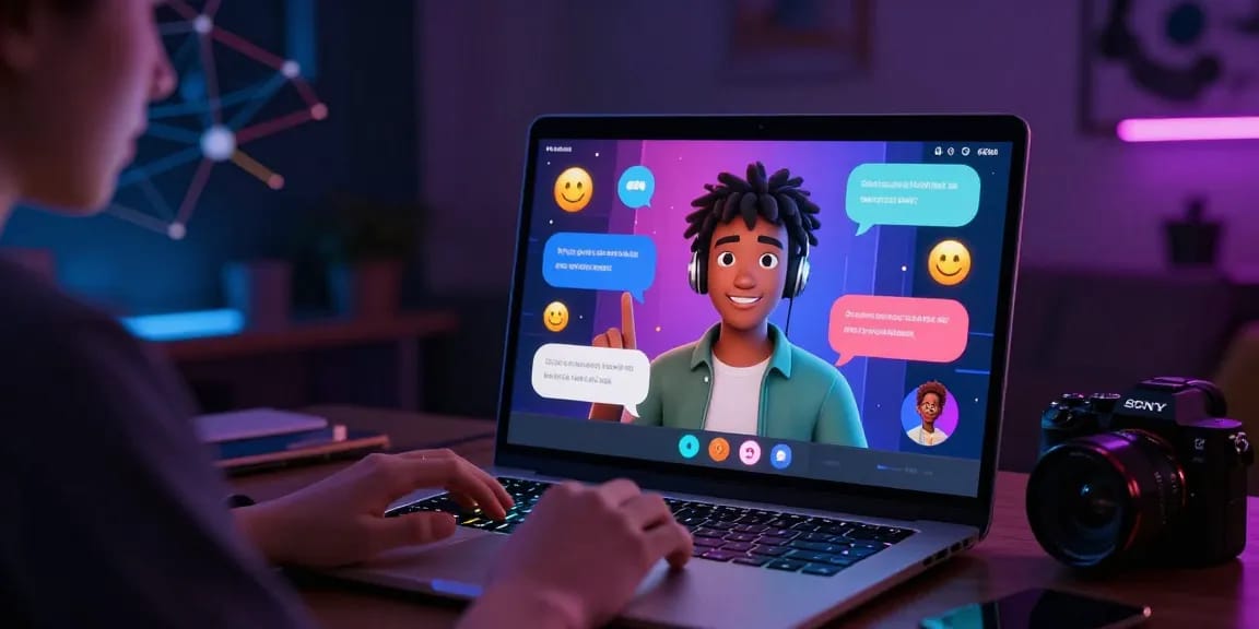 Dynamic AI nsfw chat environment with avatar interaction on screen.
