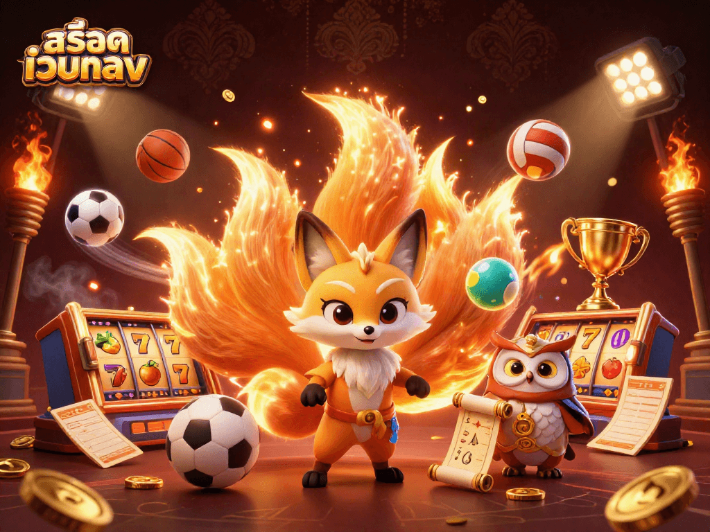 Spin your luck with สล็อตเว็บตรง in this vibrant, action-packed casino scene featuring dynamic slot reels and colorful characters.