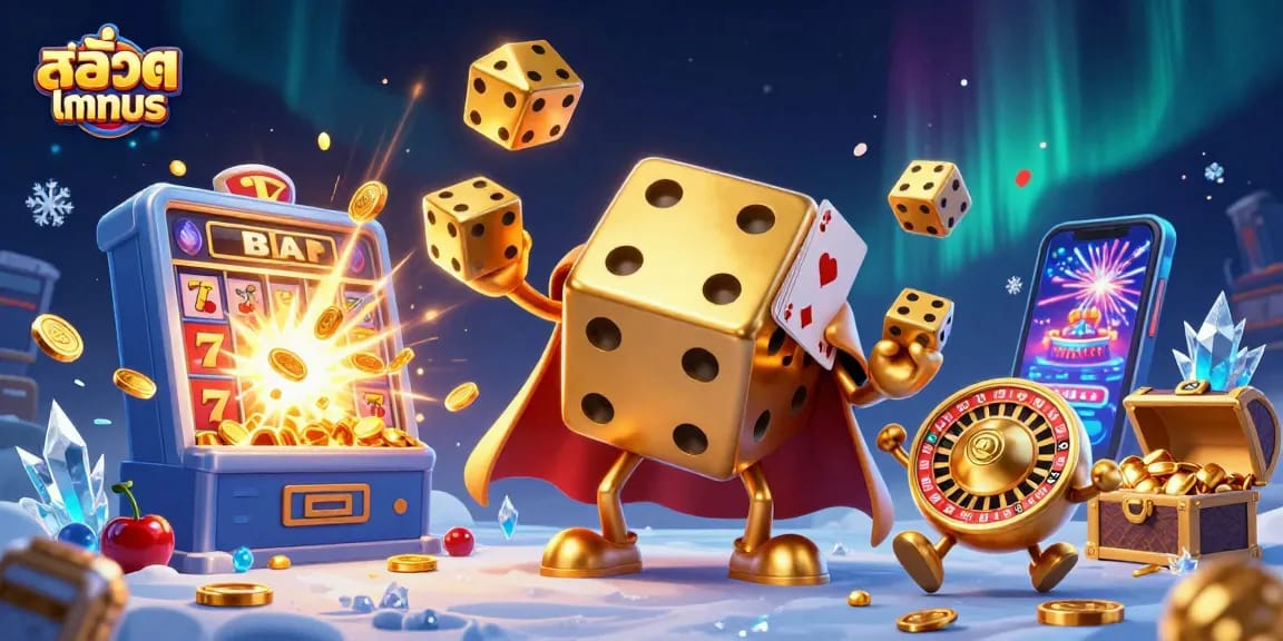 Menggulung dadu emas besar dalam Slot Demo dan memancarkan semangat permainan kasino yang seru