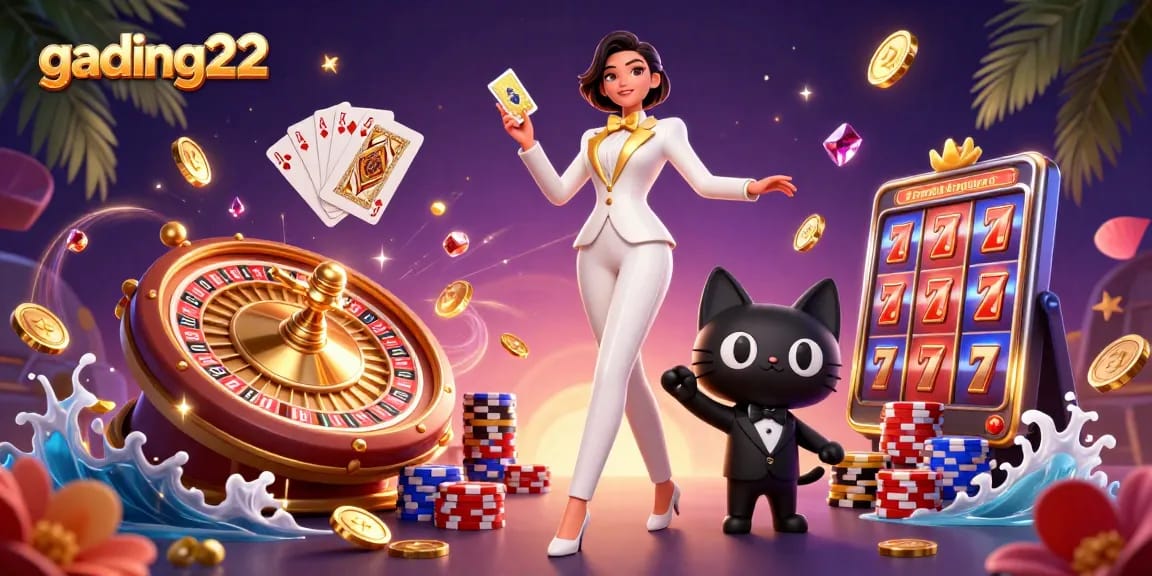 Engage with gading22 slot games featuring glamorous characters, golden coins, and vibrant casino elements.