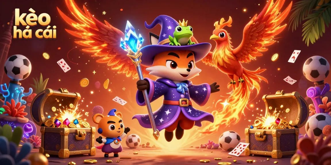 Engage in the action of betting with kèo nhà cái in this vibrant fantasy casino scene.