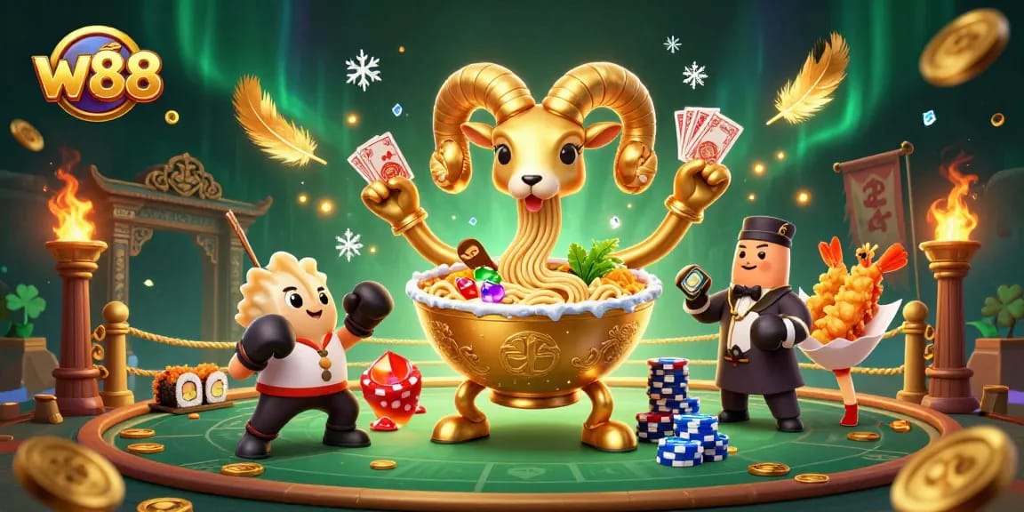 Engage in thrilling w88 gaming with a vibrant casino scene featuring dynamic characters and elements.