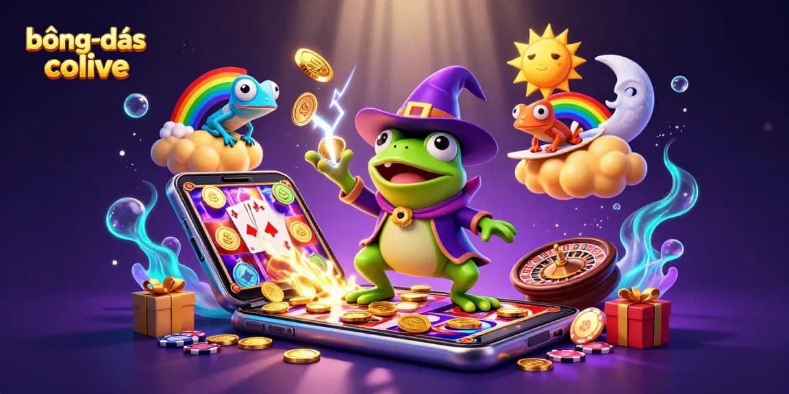Experience the thrill of bóngđásocolive with vibrant characters and casino elements in this dynamic illustration.