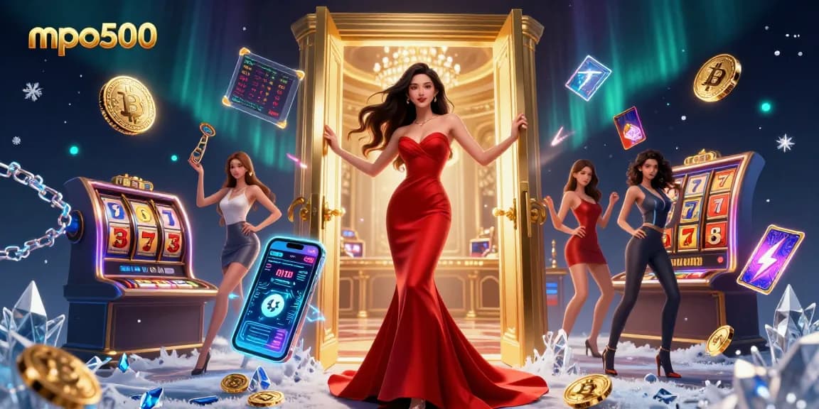 Spin the reels and win big at mpo500 with a stunning casino scene showcasing vibrant game elements.
