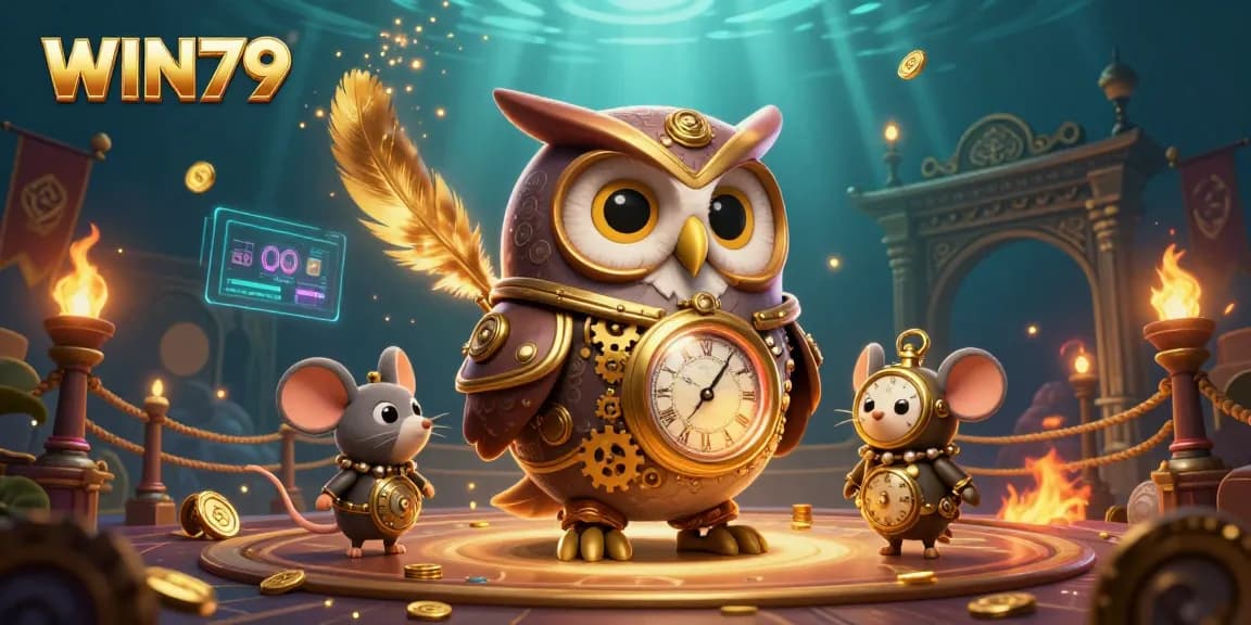 Experience the vibrant world of WIN79 with our engaging, dynamic casino illustration capturing a unique time-traveling gambling adventure.