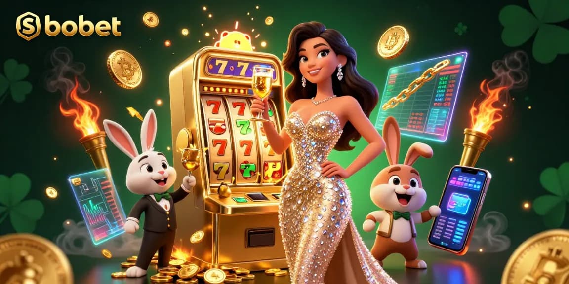 Experience sbobet with a grand jackpot slot scene featuring a glamorous woman and animated croupier.