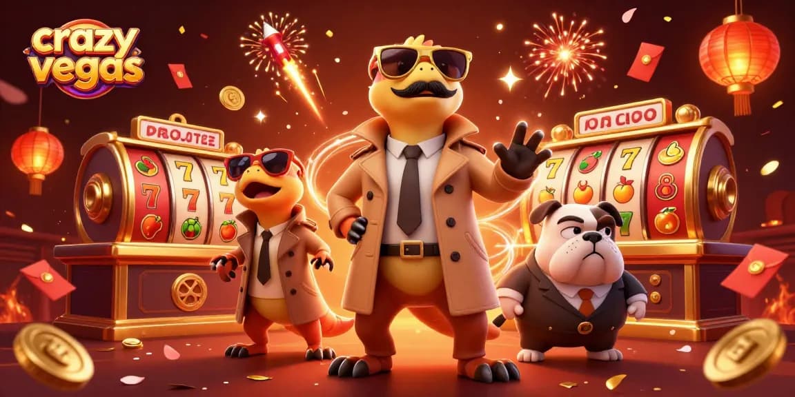Experience wins at crazyvegas with raptors sneaking into a casino in this vibrant illustration.