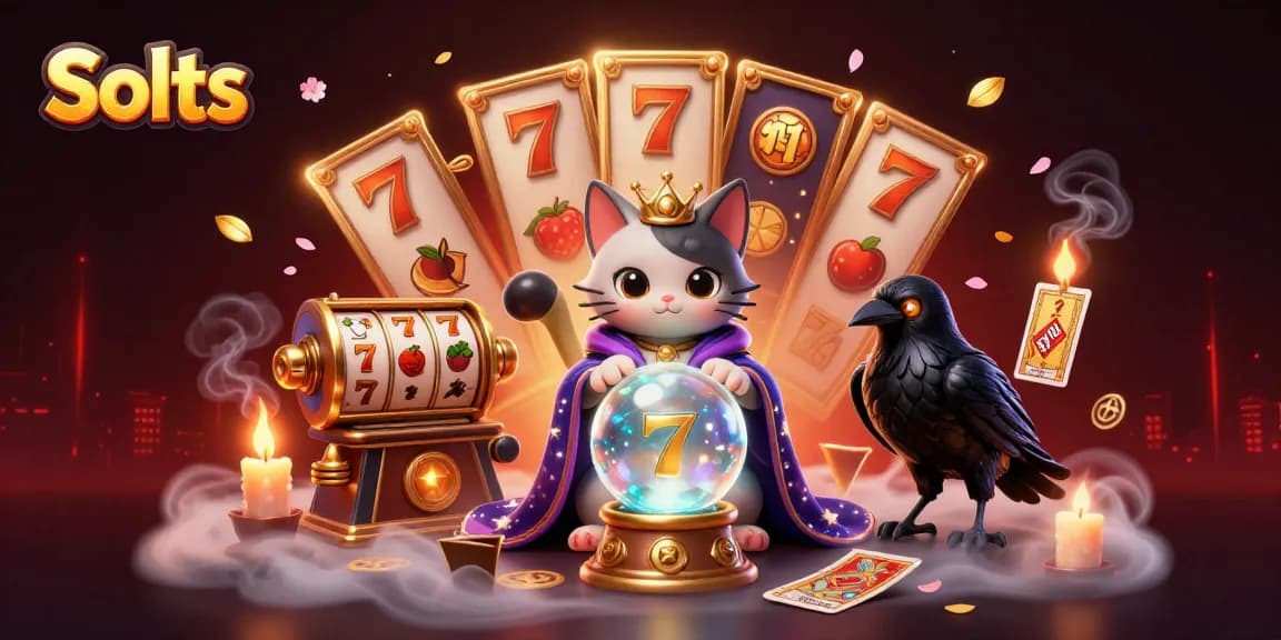 Experience thrilling Slots with vibrant 3D illustration showing lucky symbols and mystical characters.