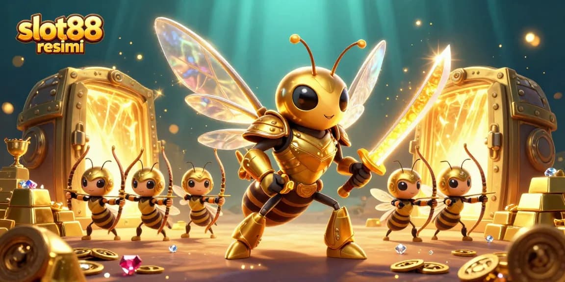 Engage with slot88 resmi for thrilling gameplay as a giant golden hornet in samurai armor awakens treasure.