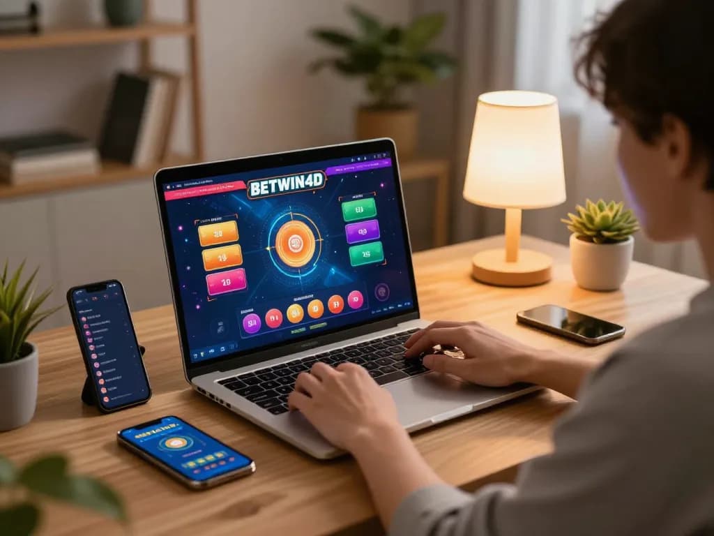 Player engaging with BETWIN4D online gambling while strategically placing bets at home
