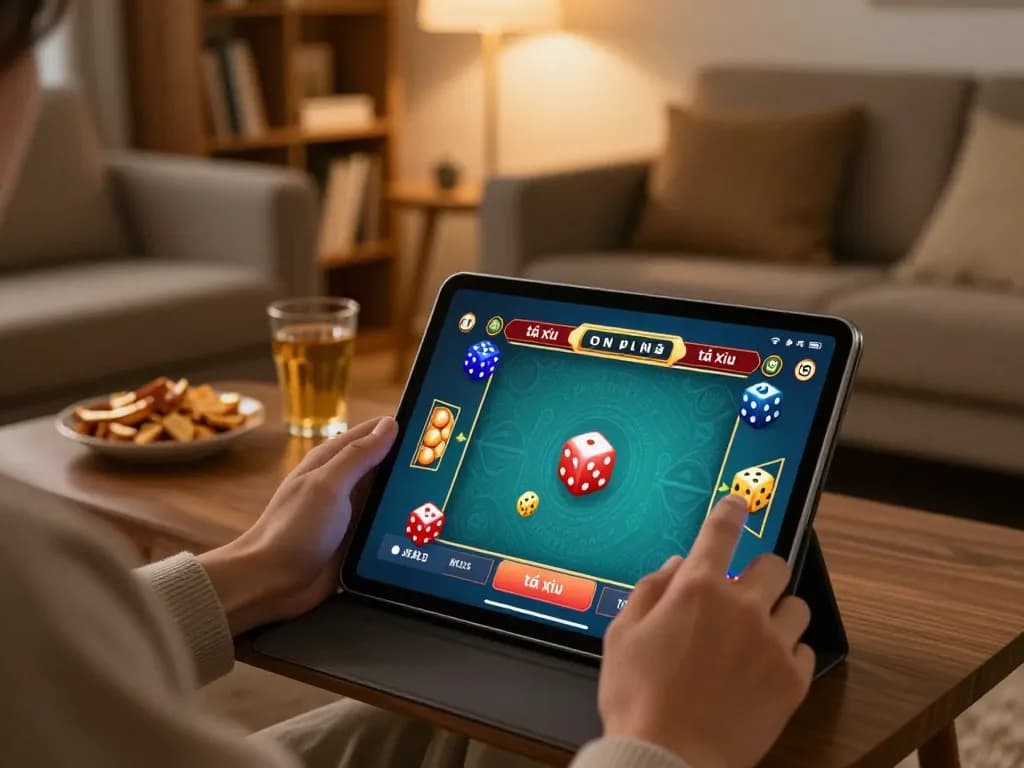 Engaging with app tài xỉu online in a cozy home setting, showcasing live gameplay.