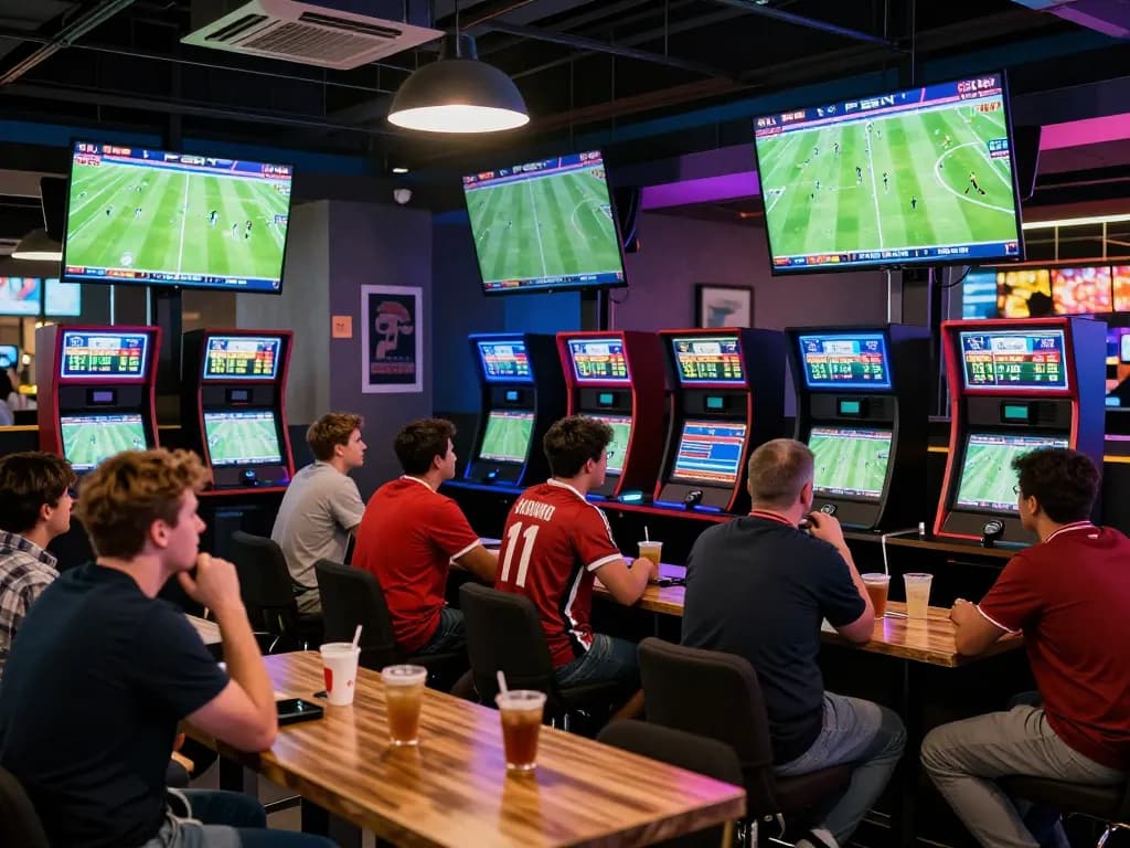 Fans placing bets on sports at the vibrant nddo lounge, enjoying the thrilling atmosphere.