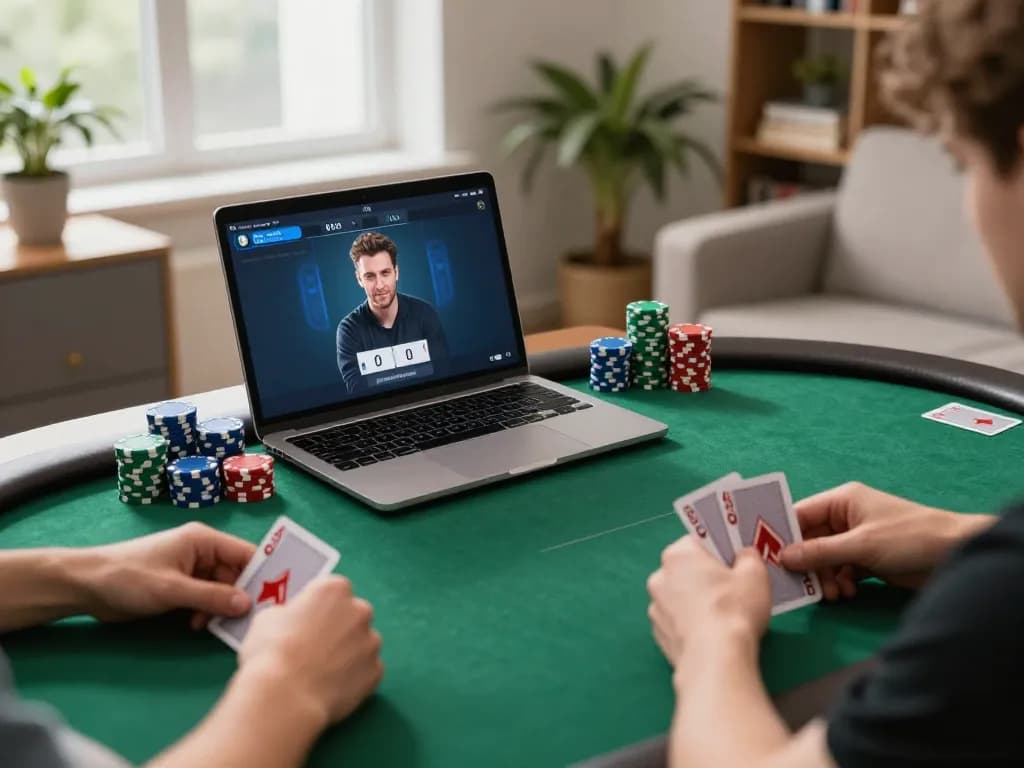 Player enjoying online poker at home on 888NEW, showcasing strategic gameplay.
