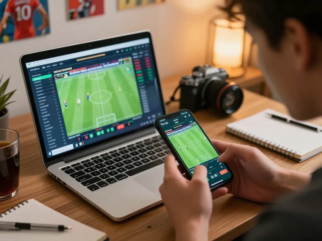 Engaging in sports betting using debet app on smartphone, displaying live odds and dynamic gameplay.