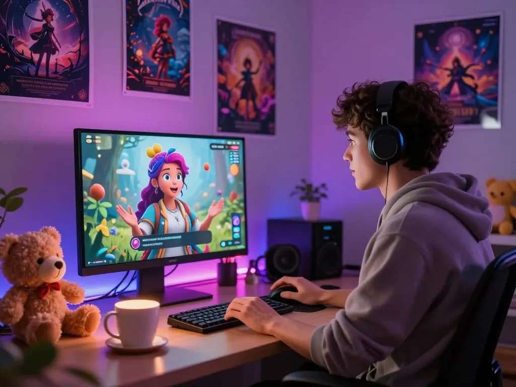 Engaging NSFW chat scene showcasing virtual interaction and cozy atmosphere with playful elements.