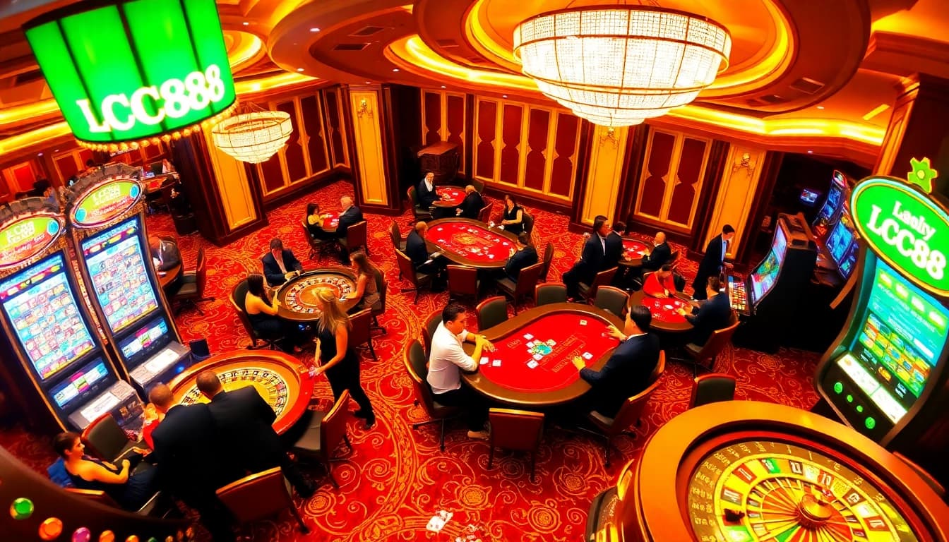 Experience the excitement of gambling at LC88 casino with players enjoying roulette and blackjack.