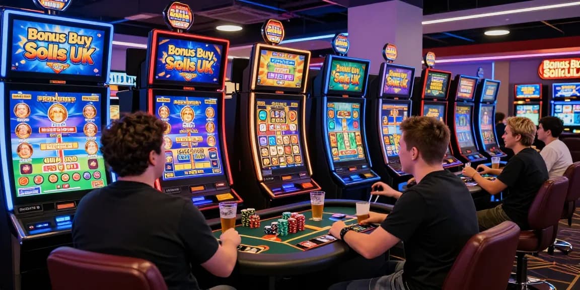 Exciting players exploring bonus buy slots UK in a vibrant online casino environment.